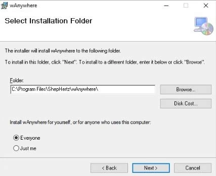 Select Installation Folder Window 