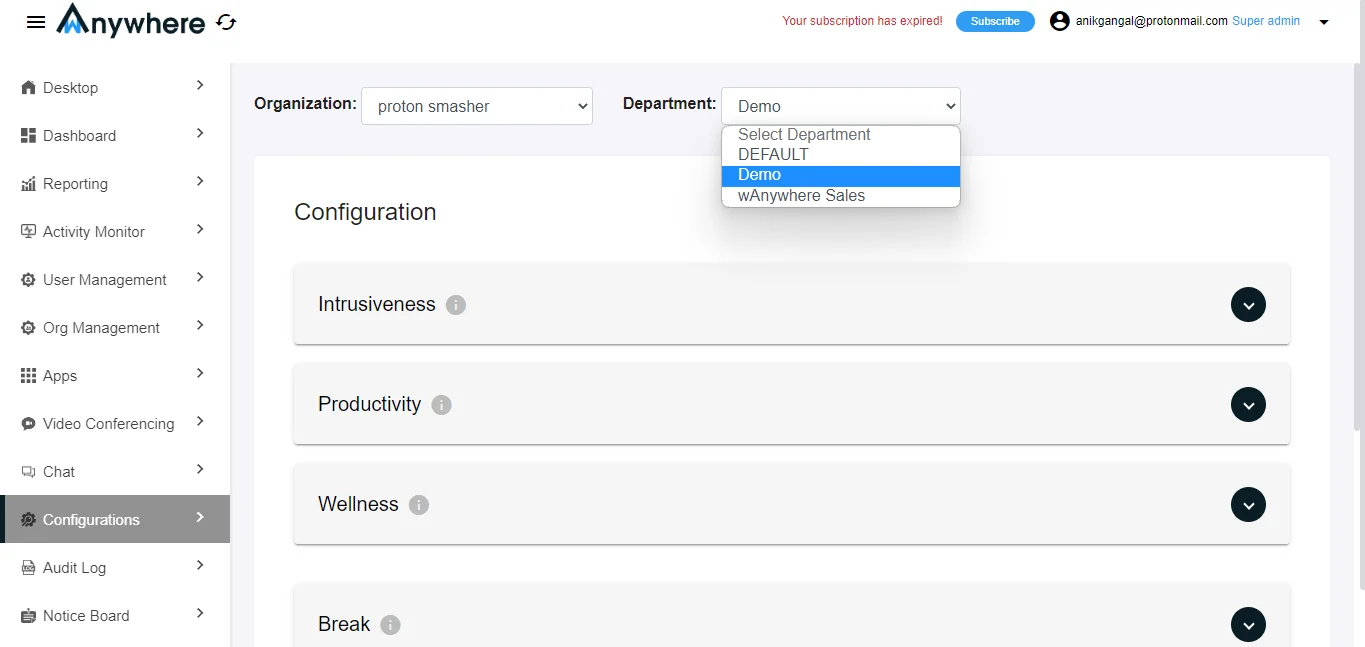 Can I set different work hours for individual departments?