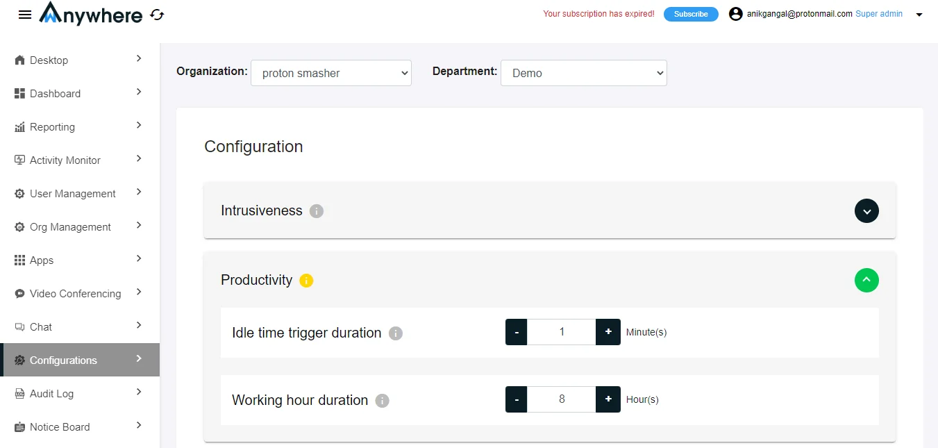 Can I set different work hours for individual departments?