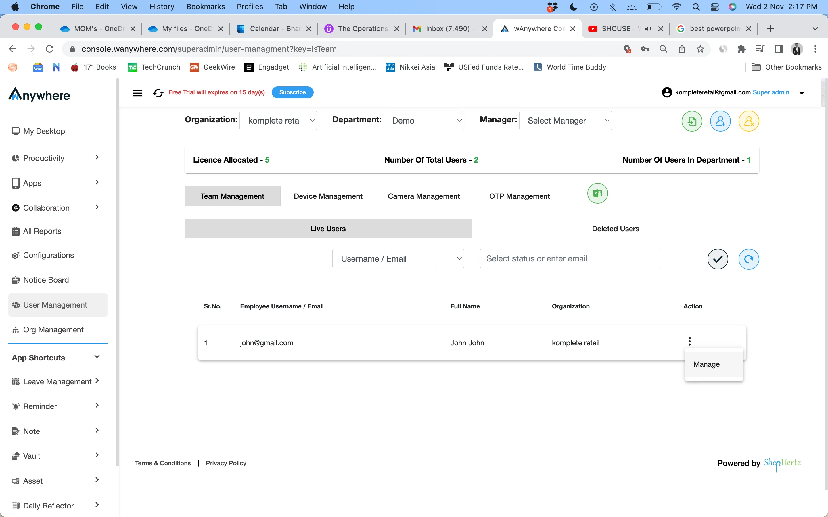 User Management Dashboard