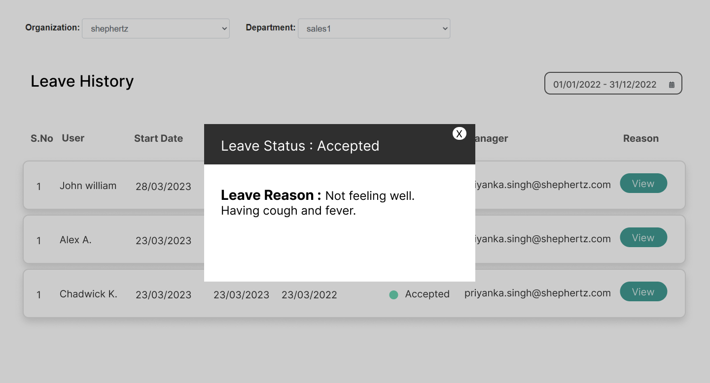 wAnywhere showing status in employee leave management console