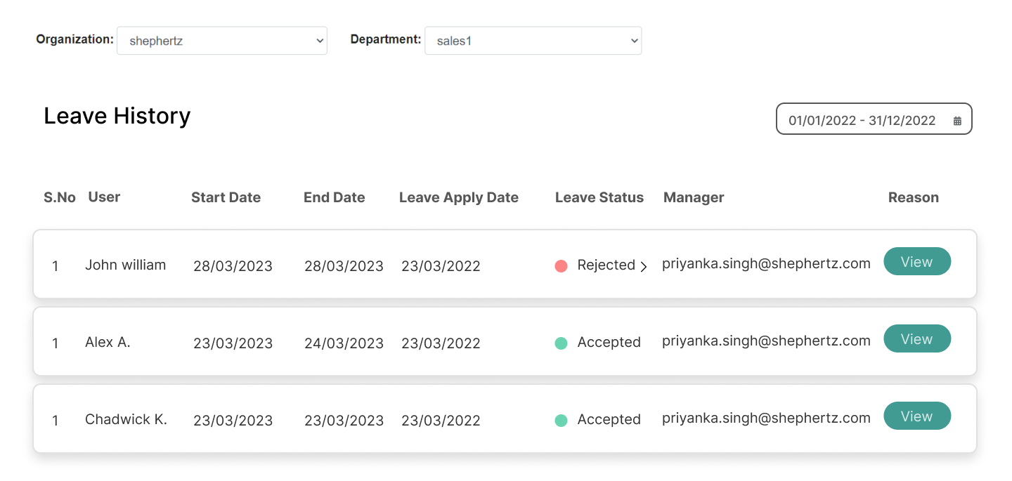 wAnywhere showing employee leave management console