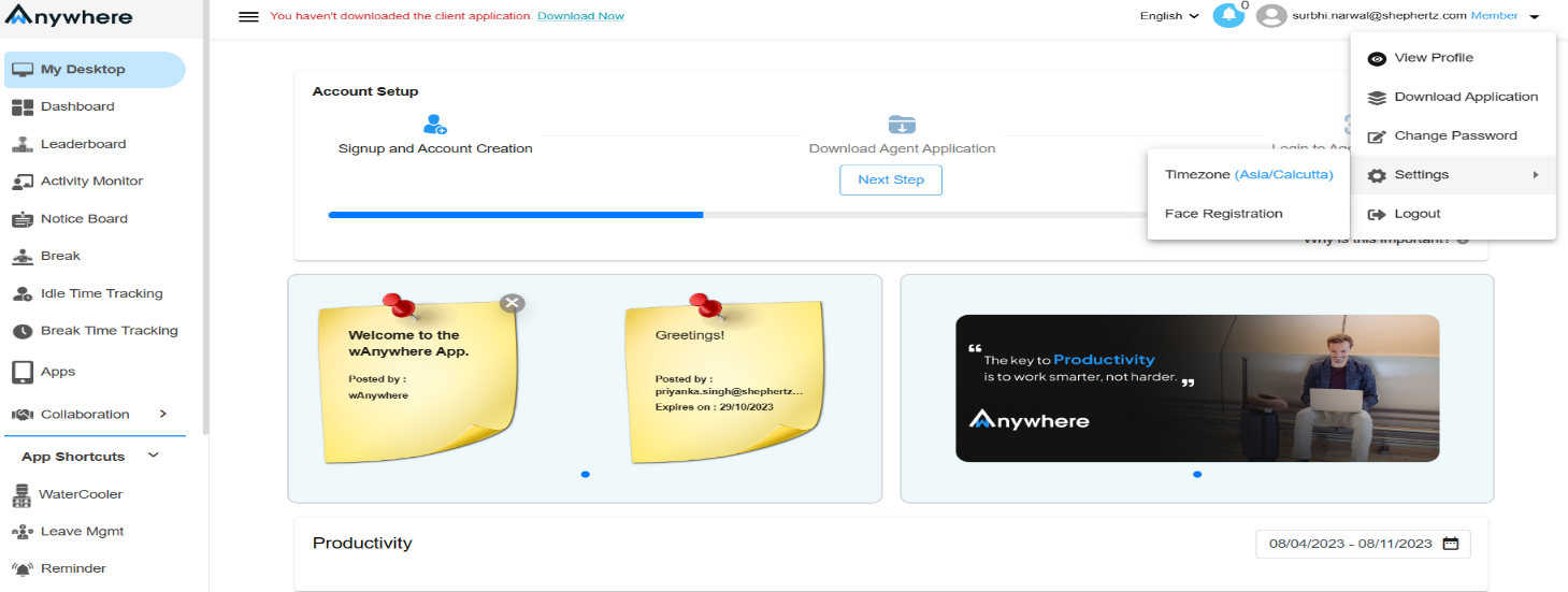 wAnywhere Dashboard Time Zone 