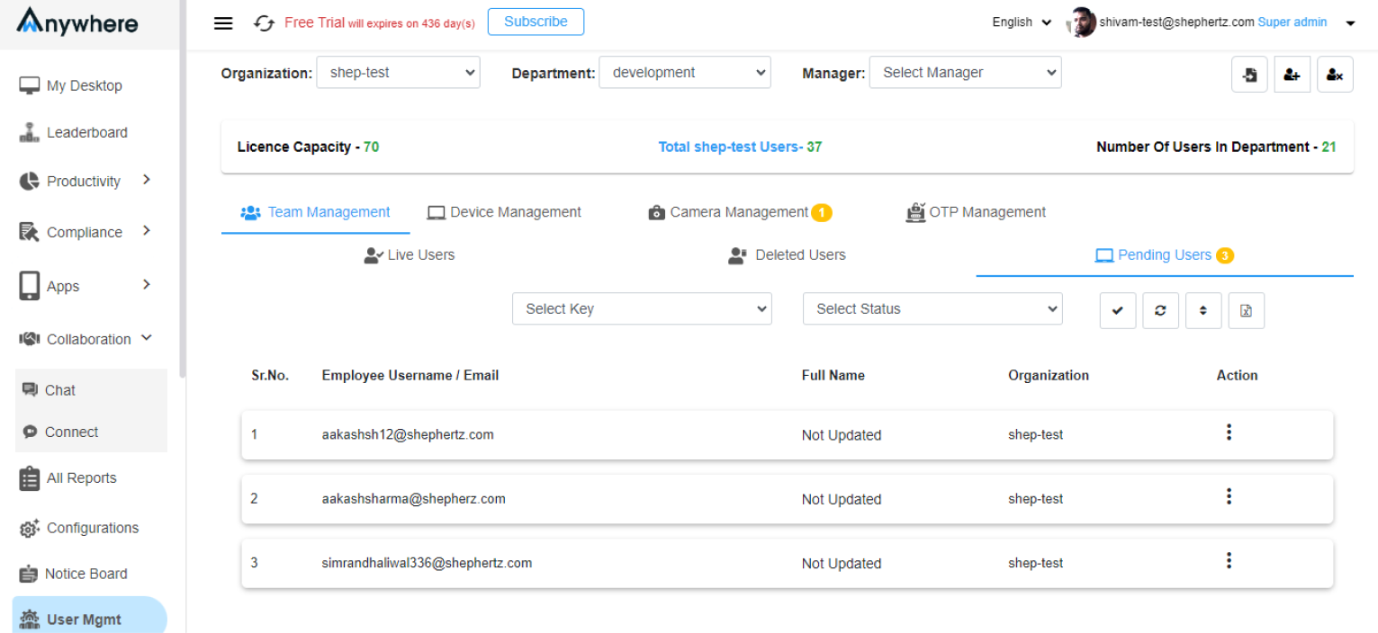 Accept/reject users in wAnywhere