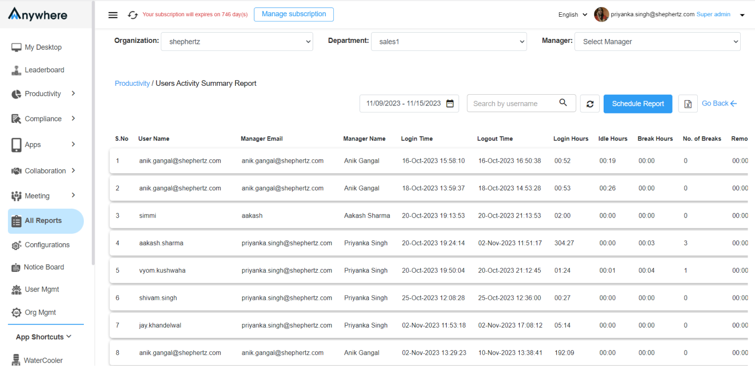 schedule reports with wAnywhere